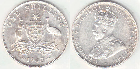 1935 Australia silver Shilling (gVF) A001200